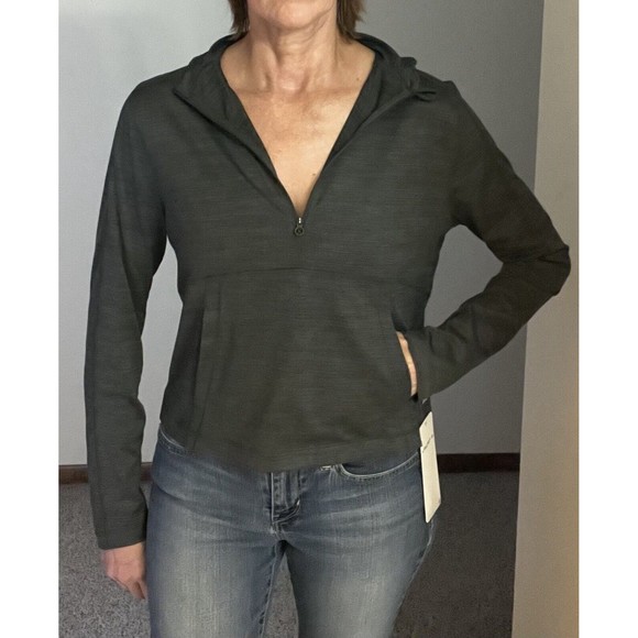 Layer8 Warm Up Hoodie Women's lightweight gray 1/2 zip kangaroo pocket Small - Picture 2 of 16